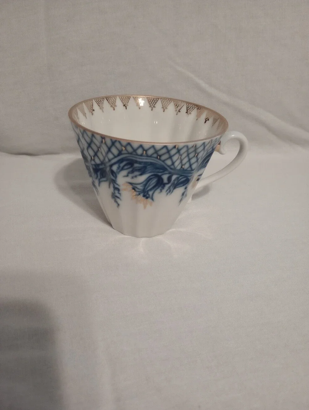 Lomonosov Imperial Porcelain Rhapsody Blue Pattern LFZ Cup & Saucer Set - Russia